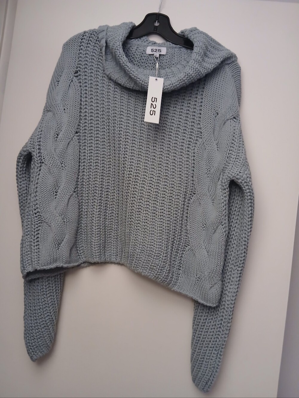 525 America COTTON Pale Blue Cable Knit Cowl Sweater.NWT